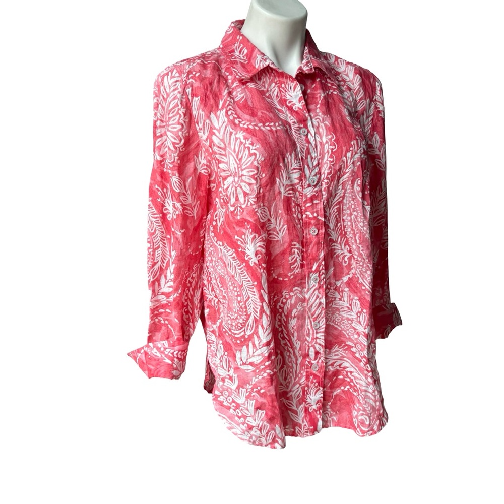 NWT, Talbots Linen Boyfriend Shirt - Brushed Paisley, Sz Petite Lg - Picture 7 of 16